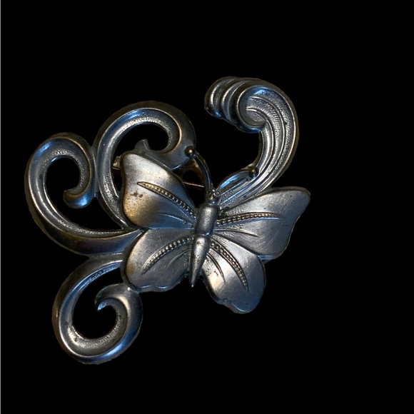 Vintage likely 60’s revival of art nouveau style brooch silver tone - Picture 4 of 11